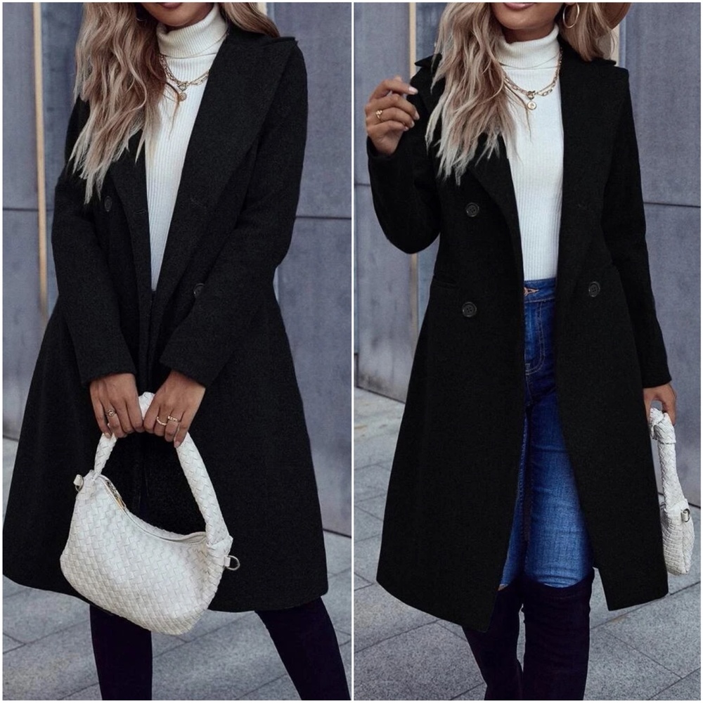Classic Charcoal Double Breasted Button up Jacket Coat - Picture 1 of 8